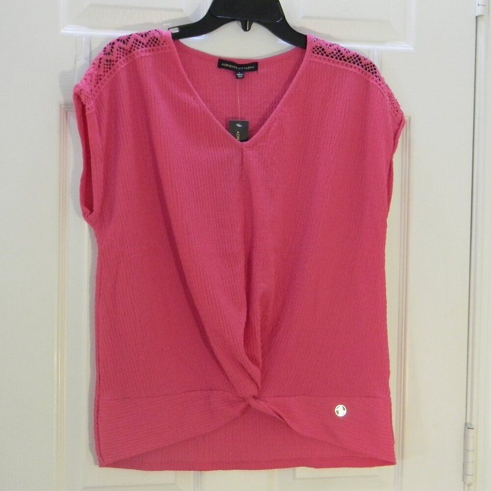 Adrienne Vittadini Hot Pink Top Crochet Shoulders Cap Sleeve Sz M NWT